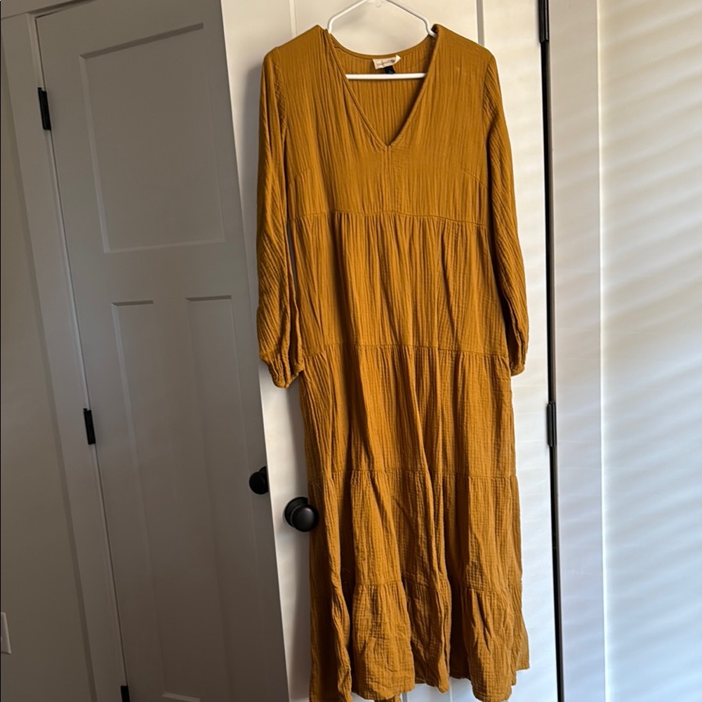 Universal Thread Yellow V-Neck Maxi Dress with Bishop Sleeves